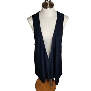 Sympli Sleeveless Button Front Tunic Vest Top Size 16 Navy Blue Lagenlook Flaw